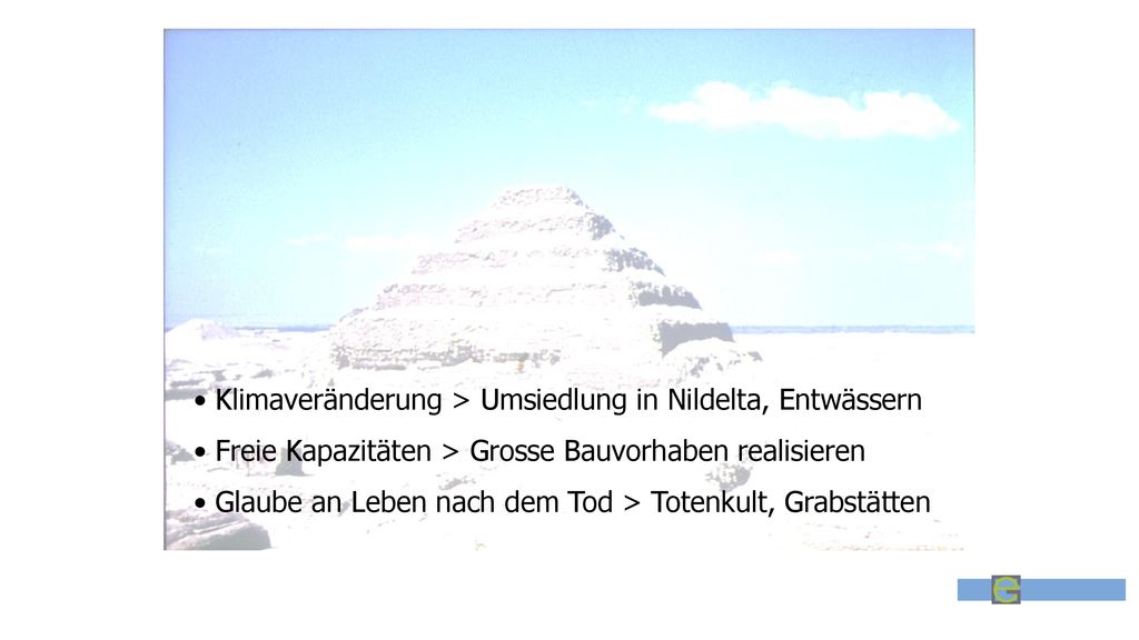 Ägypten v. Chr. Klimaveränderung > Umsiedlung in Nildelta, Entwässern. Freie Kapazitäten > Grosse Bauvorhaben realisieren.