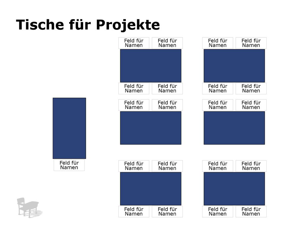 Tische für Projekte Feld für Namen Feld für Namen Feld für Namen