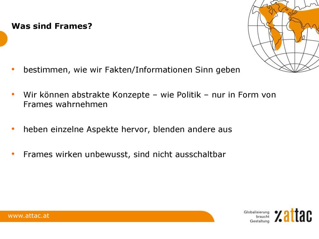 Was sind Frames bestimmen, wie wir Fakten/Informationen Sinn geben.