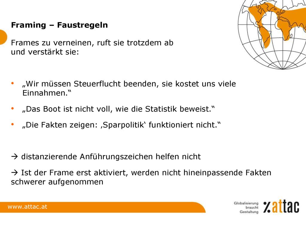 Framing – Faustregeln Frames zu verneinen, ruft sie trotzdem ab und verstärkt sie: