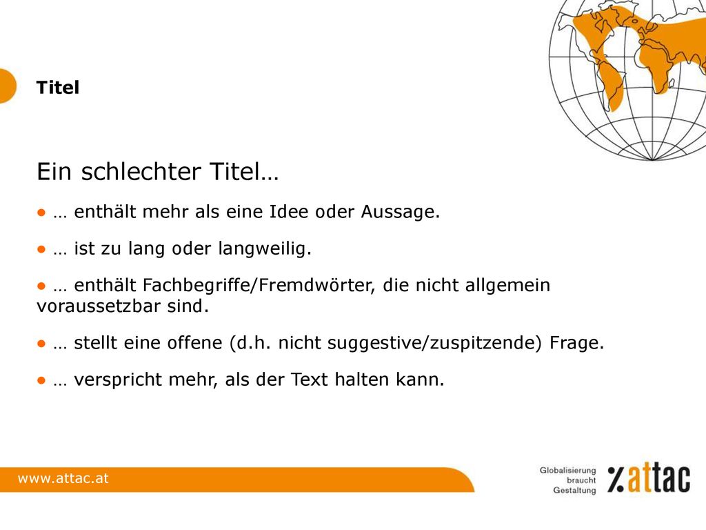 Ein schlechter Titel… Titel … enthält mehr als eine Idee oder Aussage.