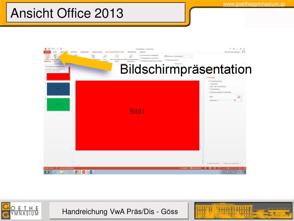 Ansicht Office 2013 Bildschirmpräsentation