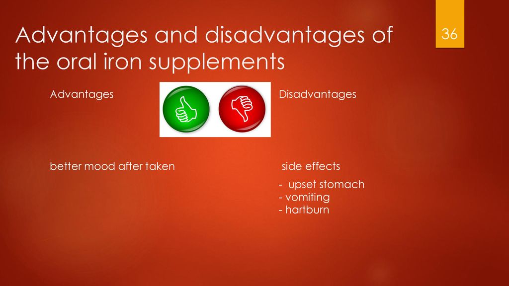 Advantages and disadvantages of the oral iron supplements