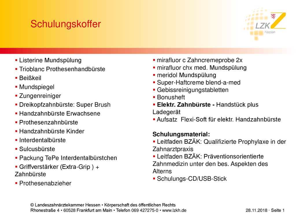 Schulungskoffer Listerine Mundspülung Trioblanc Prothesenhandbürste