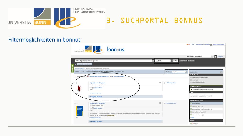 3. Suchportal bonnus Filtermöglichkeiten in bonnus Präsentationstitel