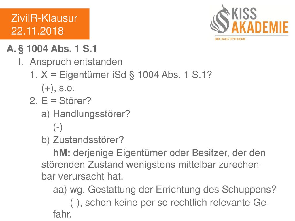 ZivilR-Klausur A. § 1004 Abs. 1 S.1 I. Anspruch entstanden