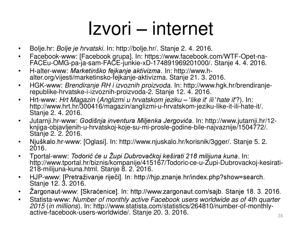 Izvori – internet Bolje.hr: Bolje je hrvatski. In:   Stanje
