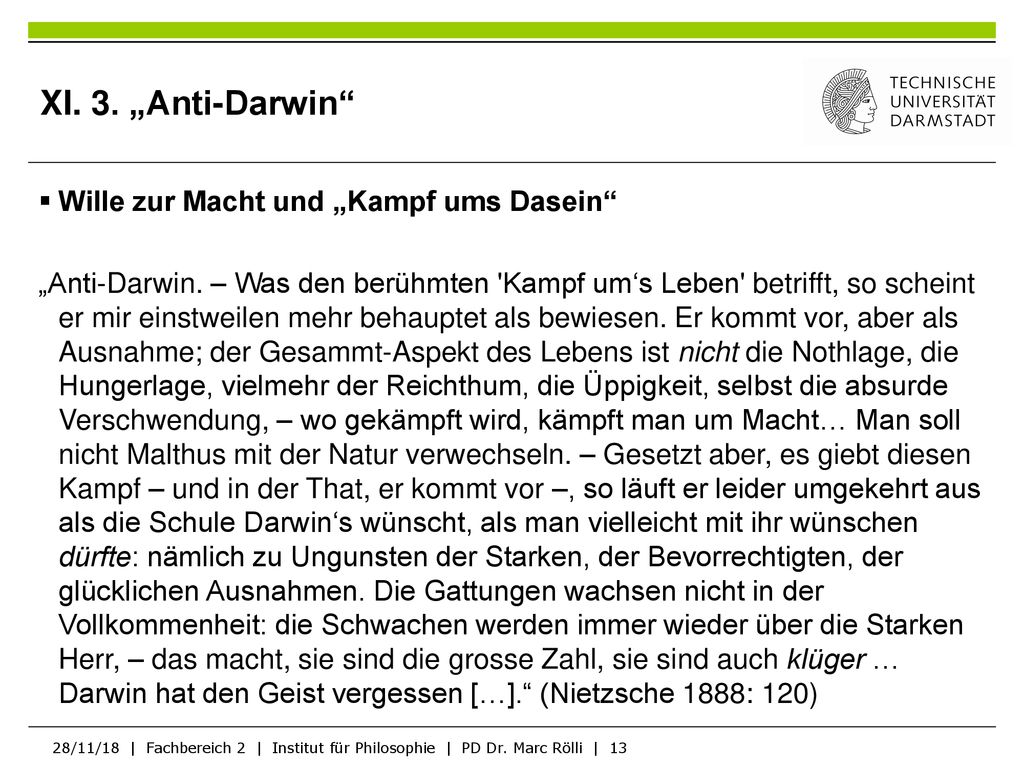 XI. 3. „Anti-Darwin Wille zur Macht und „Kampf ums Dasein