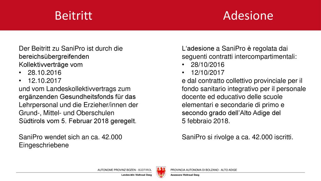 Beitritt Adesione Der Beitritt zu SaniPro ist durch die bereichsübergreifenden Kollektivverträge vom.