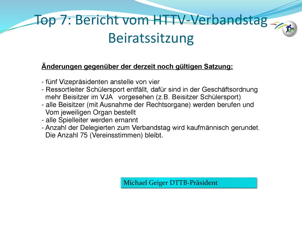 Top 7: Bericht vom HTTV-Verbandstag Beiratssitzung