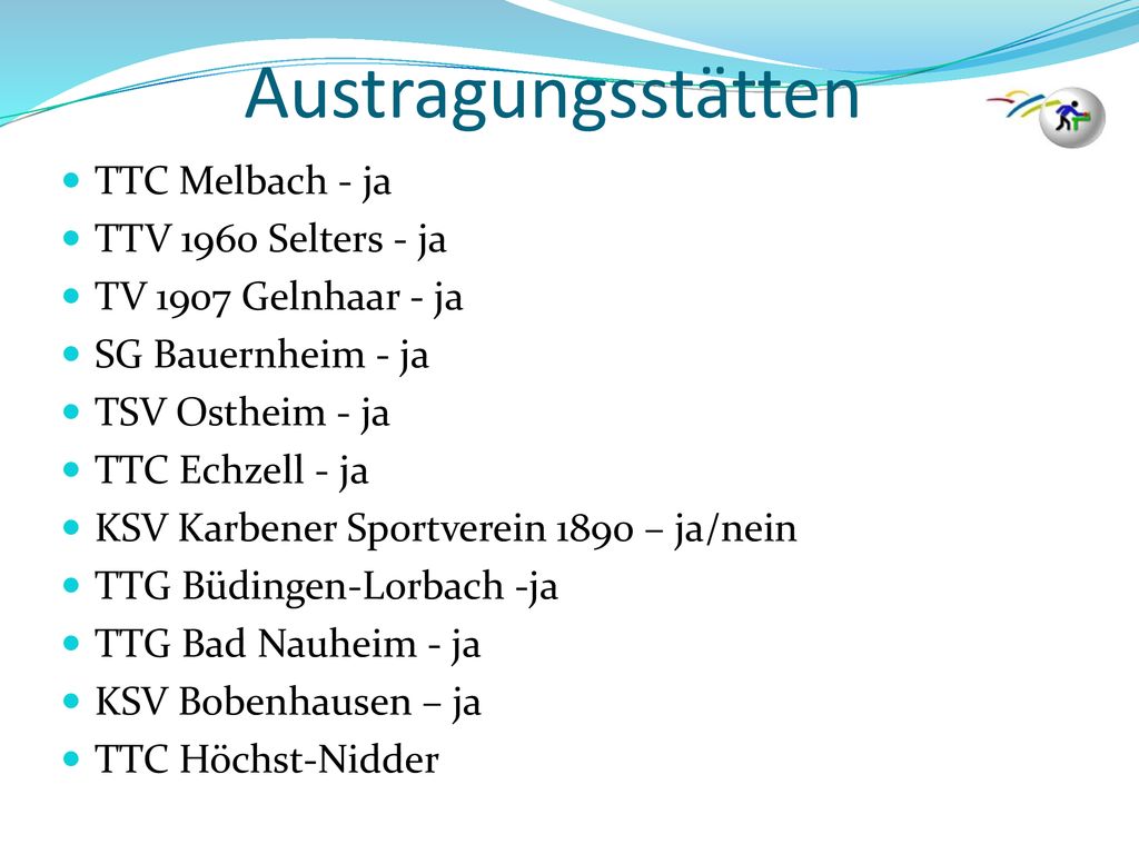 Austragungsstätten TTC Melbach - ja TTV 1960 Selters - ja