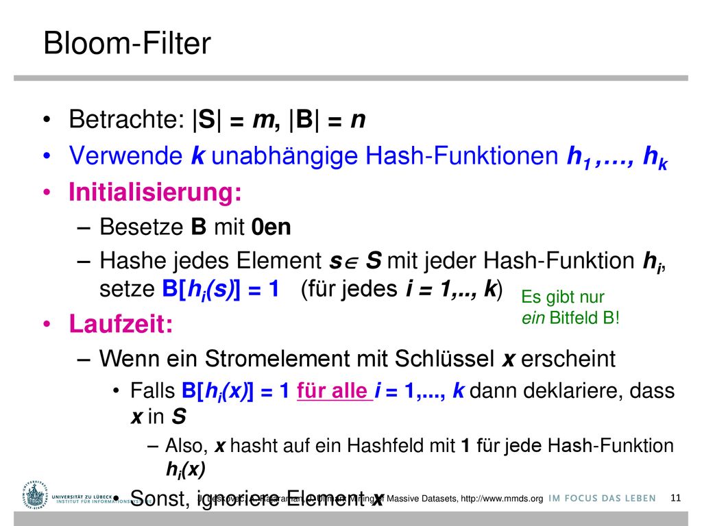 Bloom-Filter Betrachte: |S| = m, |B| = n