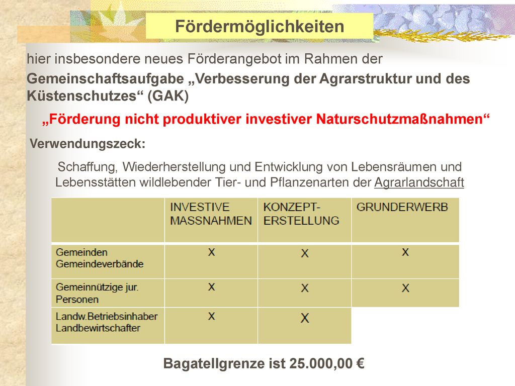 „Förderung nicht produktiver investiver Naturschutzmaßnahmen