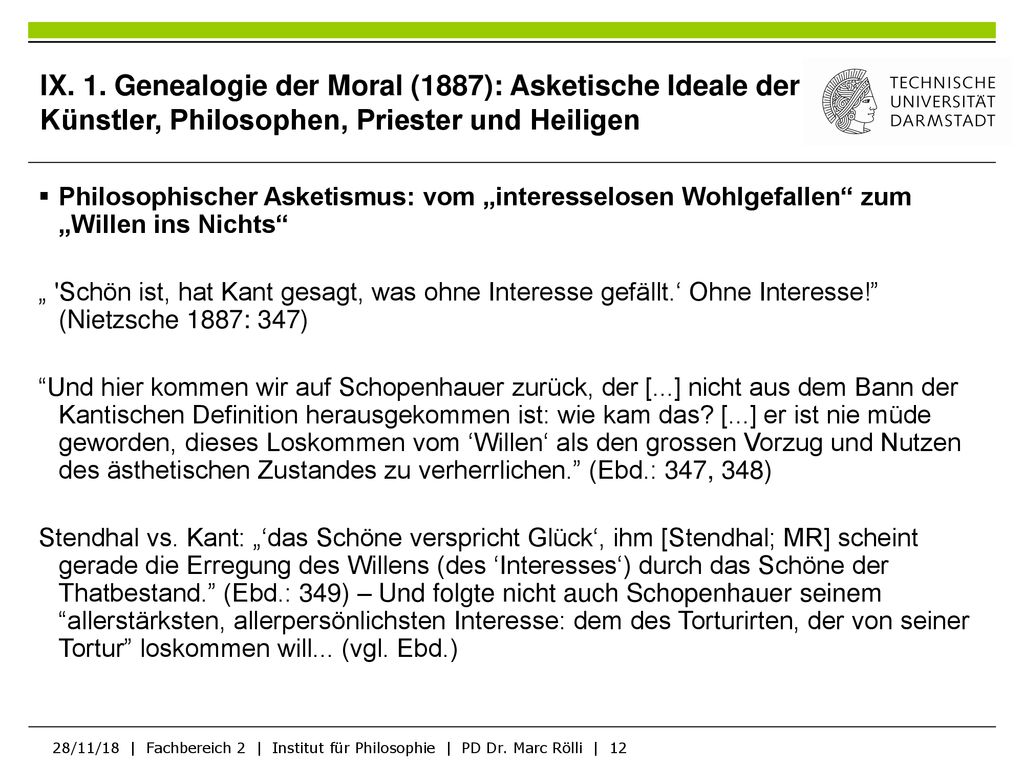 IX. 1. Genealogie der Moral (1887): Asketische Ideale der Künstler, Philosophen, Priester und Heiligen