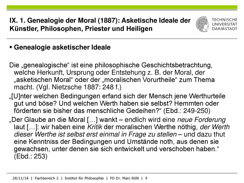 IX. 1. Genealogie der Moral (1887): Asketische Ideale der Künstler, Philosophen, Priester und Heiligen