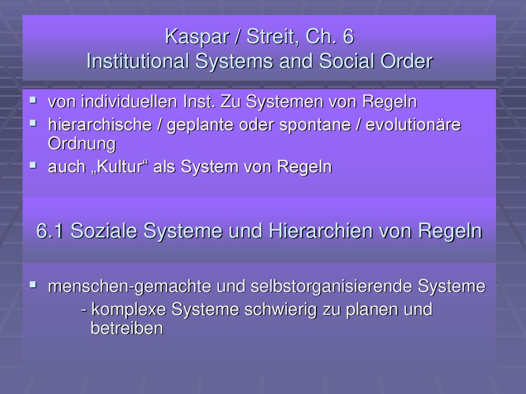 Kaspar / Streit, Ch. 6 Institutional Systems and Social Order