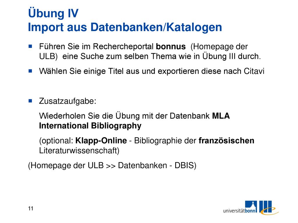 Übung IV Import aus Datenbanken/Katalogen