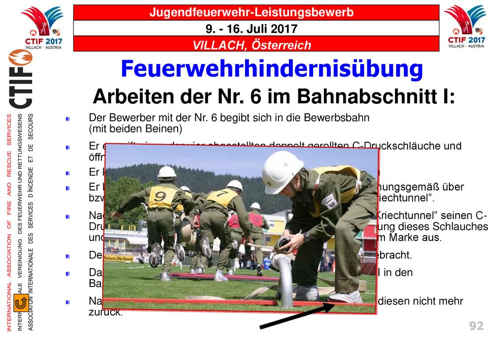 Feuerwehrhindernisübung Arbeiten der Nr. 6 im Bahnabschnitt I: