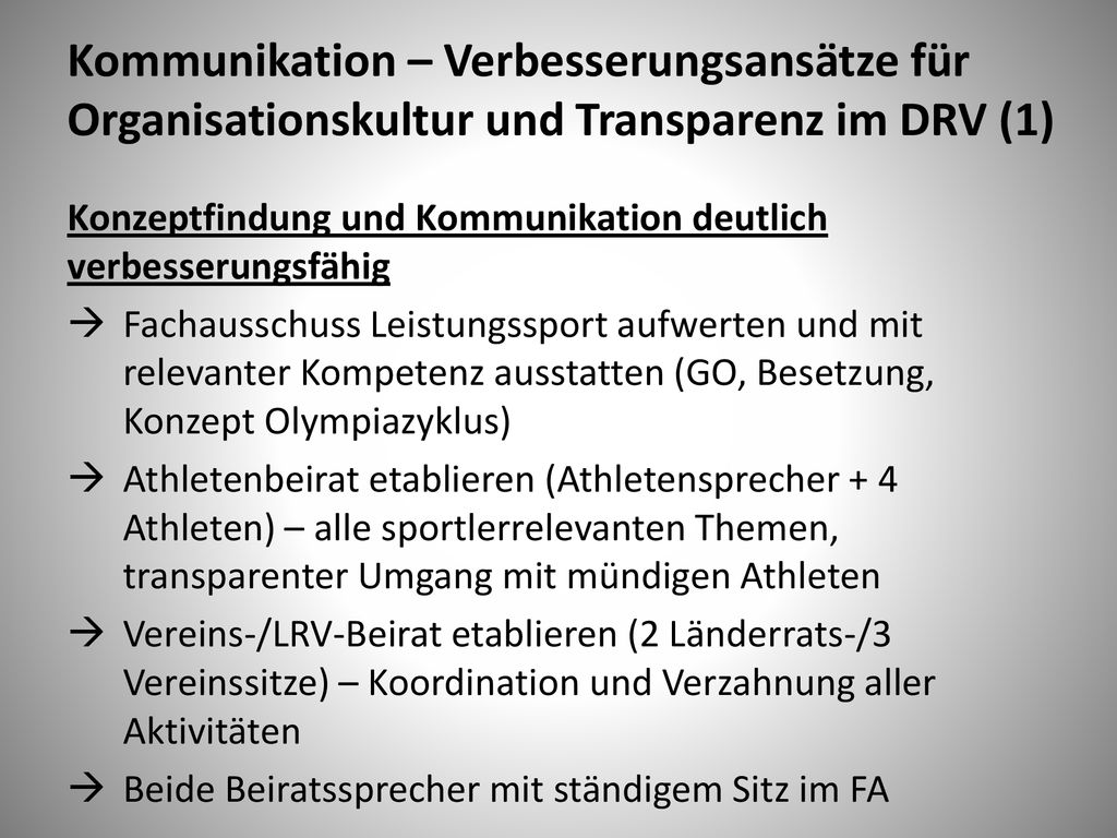 Kommunikation – Verbesserungsansätze für Organisationskultur und Transparenz im DRV (1)