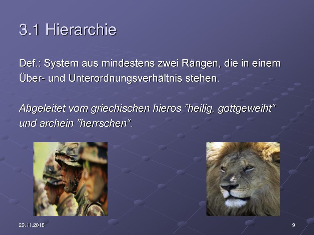 3.1 Hierarchie Def.: System aus mindestens zwei Rängen, die in einem