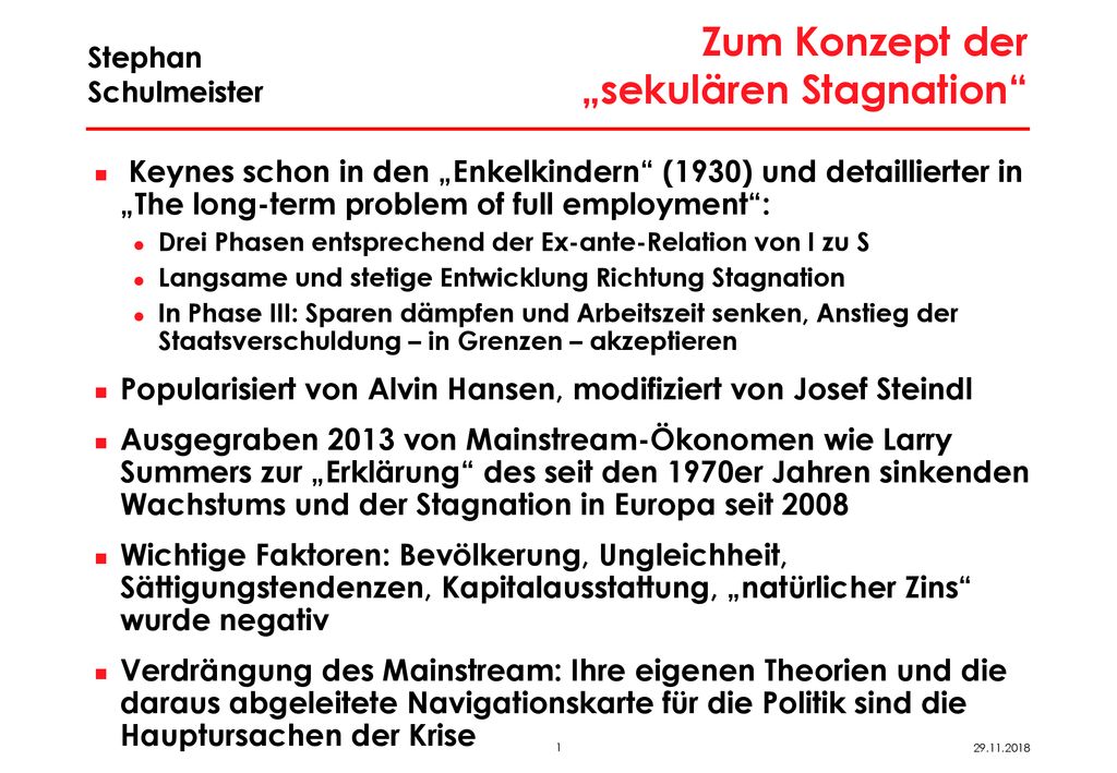 Zum Konzept der „sekulären Stagnation