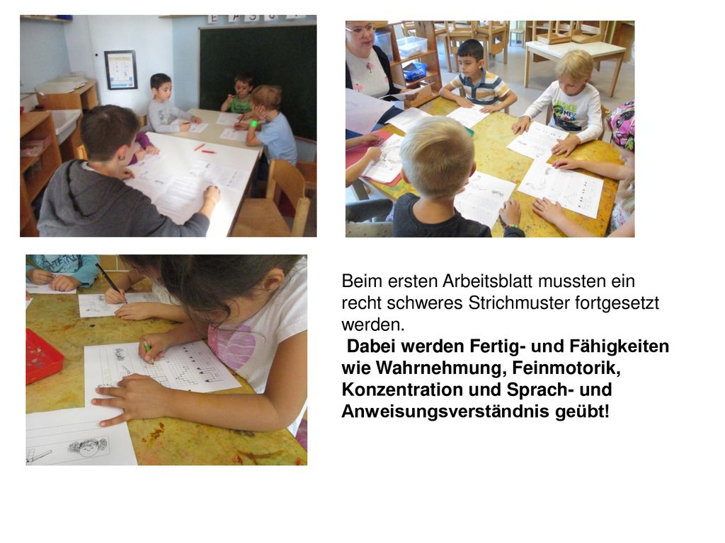 Beim ersten Arbeitsblatt mussten ein recht schweres Strichmuster fortgesetzt werden.