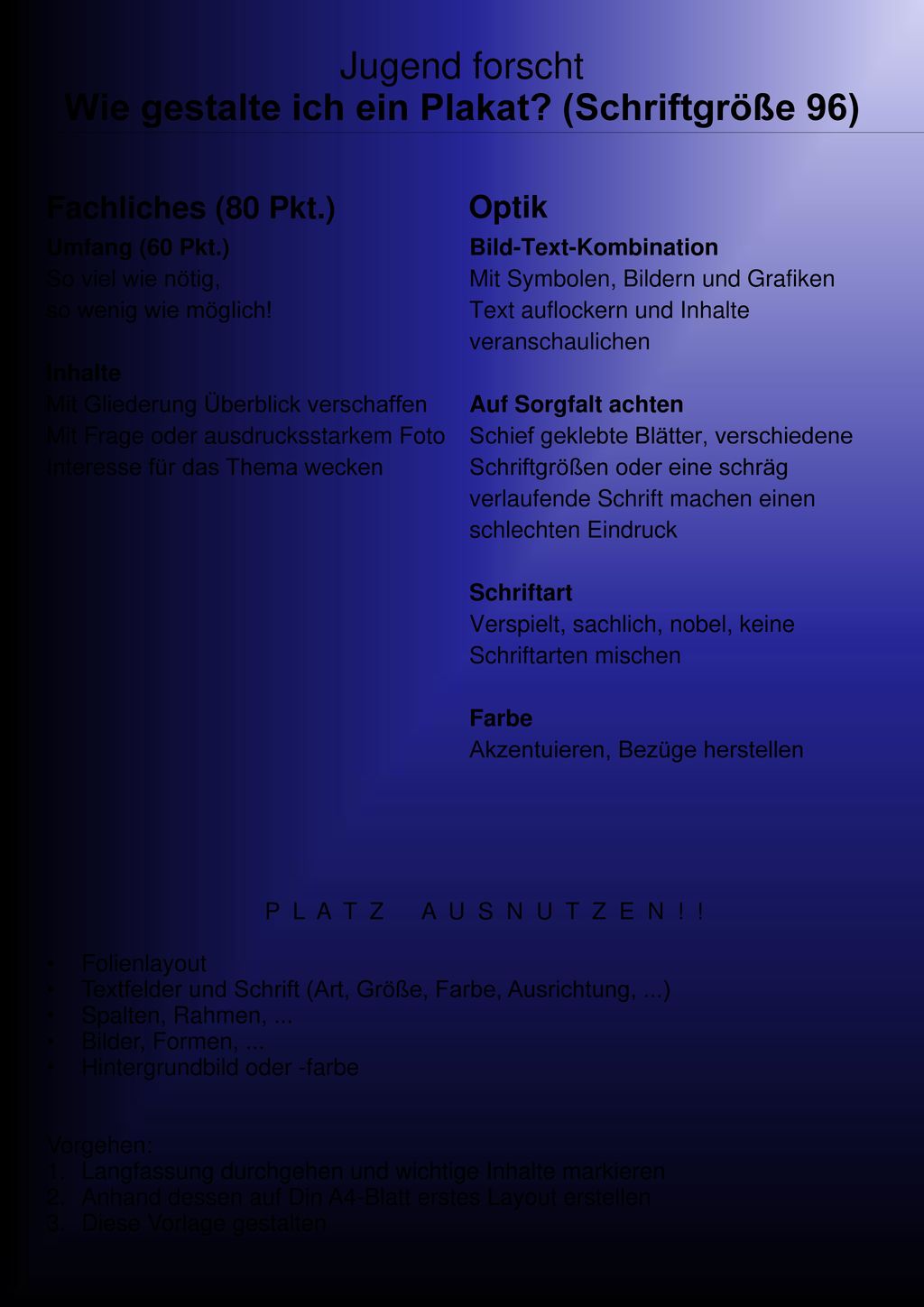 Jugend forscht Wie gestalte ich ein Plakat (Schriftgröße 96)