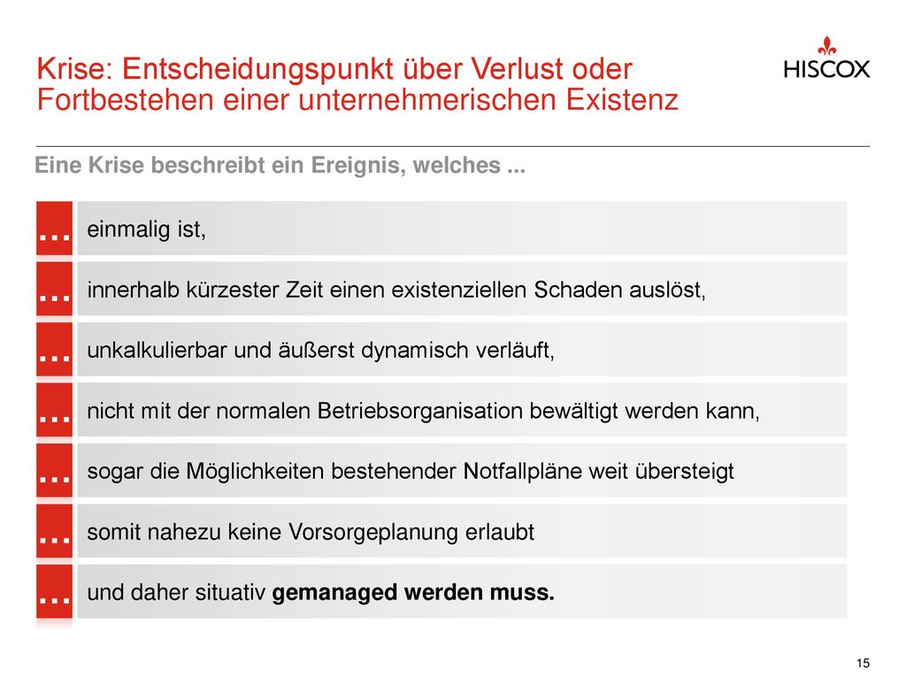 Krise: Entscheidungspunkt über Verlust oder Fortbestehen einer unternehmerischen Existenz