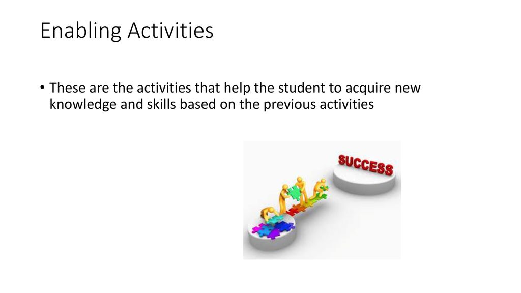 Enabling Activities These are the activities that help the student to acquire new knowledge and skills based on the previous activities.