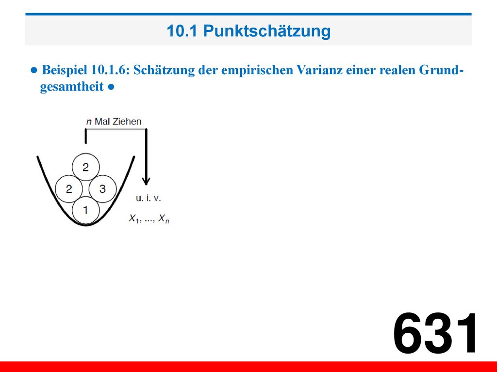 10.1 Punktschätzung ● Beispiel : Schätzung der empirischen Varianz einer realen Grund- gesamtheit ●