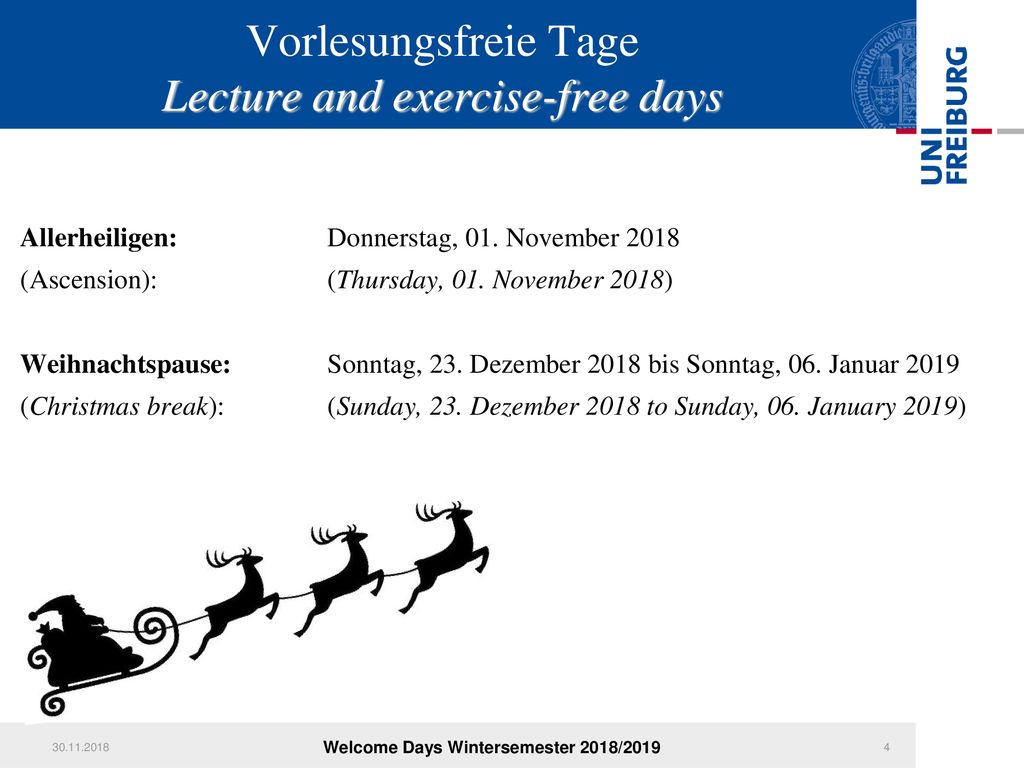 Vorlesungsfreie Tage Lecture and exercise-free days