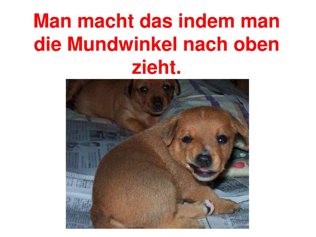 Man macht das indem man die Mundwinkel nach oben zieht.