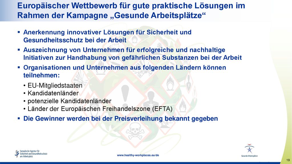 Europäischer Wettbewerb für gute praktische Lösungen im Rahmen der Kampagne „Gesunde Arbeitsplätze