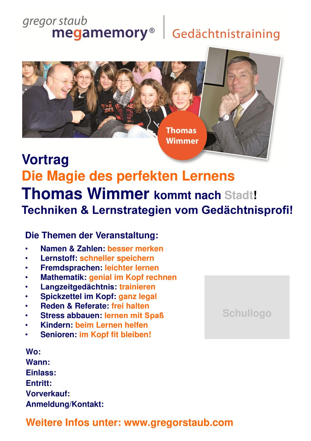 Vortrag Die Magie des perfekten Lernens Thomas Wimmer kommt nach Stadt!
