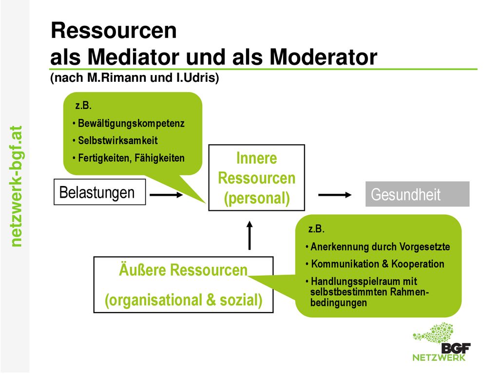 Ressourcen als Mediator und als Moderator (nach M.Rimann und I.Udris)