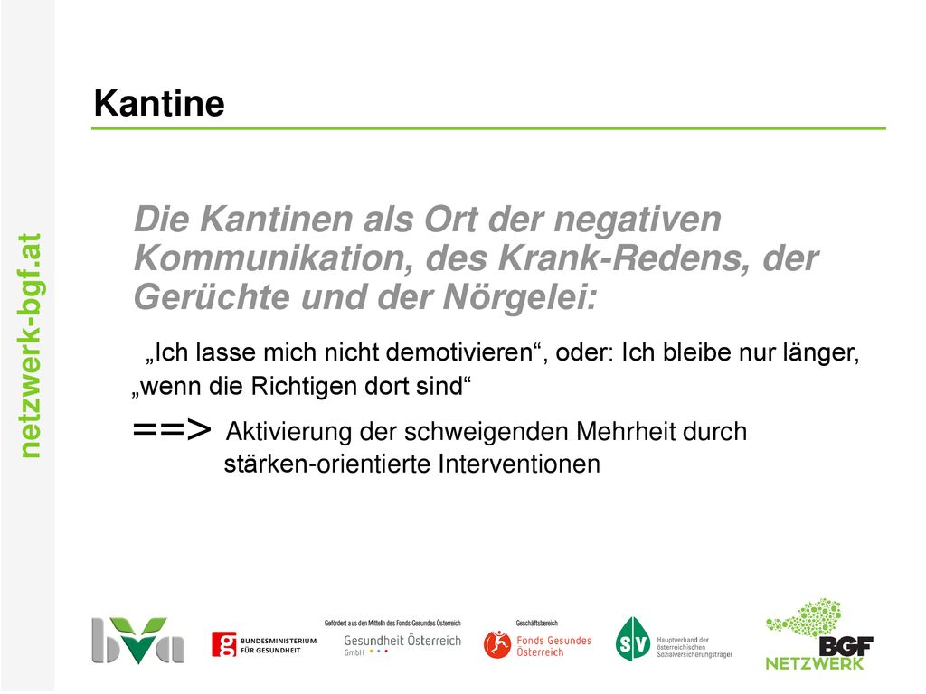Kantine Die Kantinen als Ort der negativen Kommunikation, des Krank-Redens, der Gerüchte und der Nörgelei: