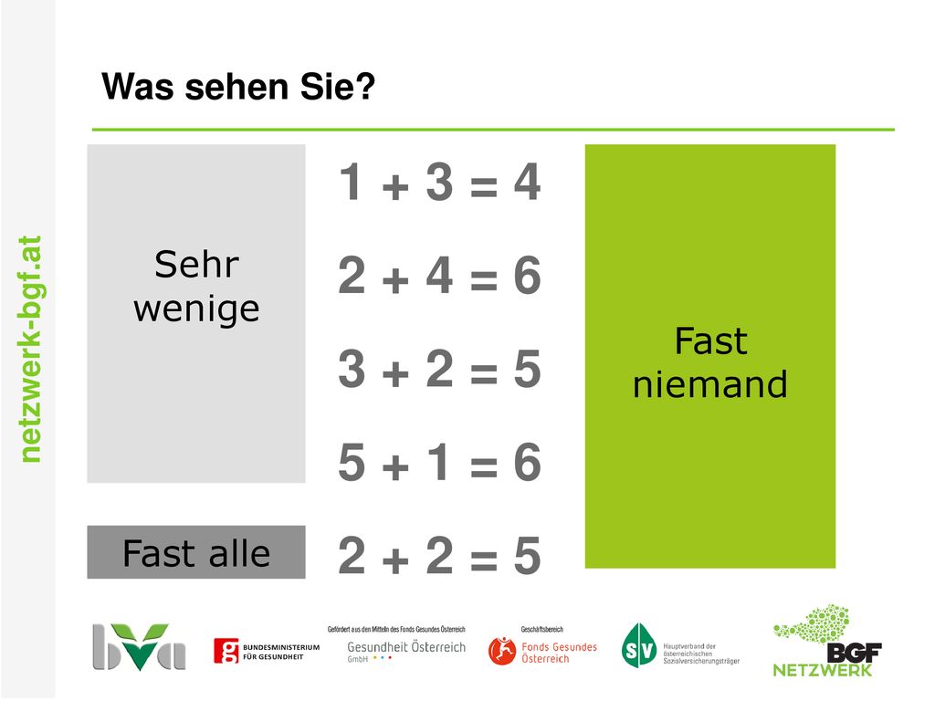 1 + 3 = = = = = 5 Was sehen Sie