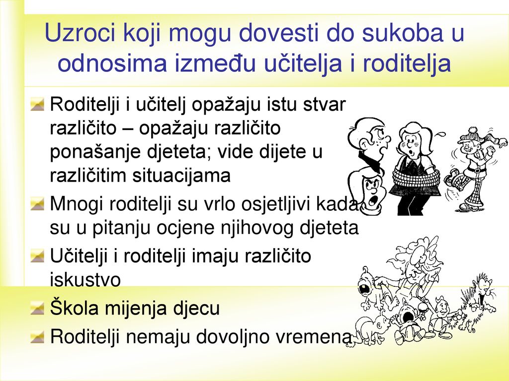 Uzroci koji mogu dovesti do sukoba u odnosima između učitelja i roditelja