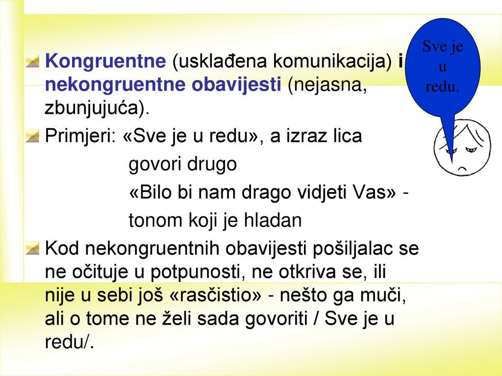Primjeri: «Sve je u redu», a izraz lica govori drugo
