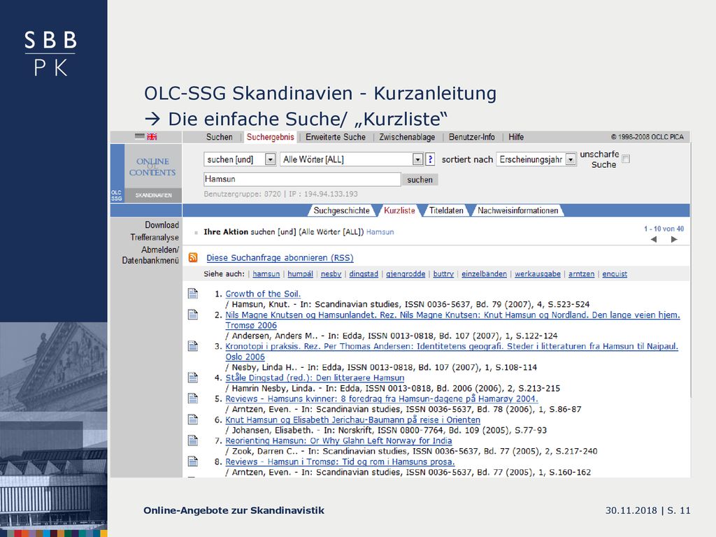 OLC-SSG Skandinavien - Kurzanleitung  Die einfache Suche/ „Kurzliste