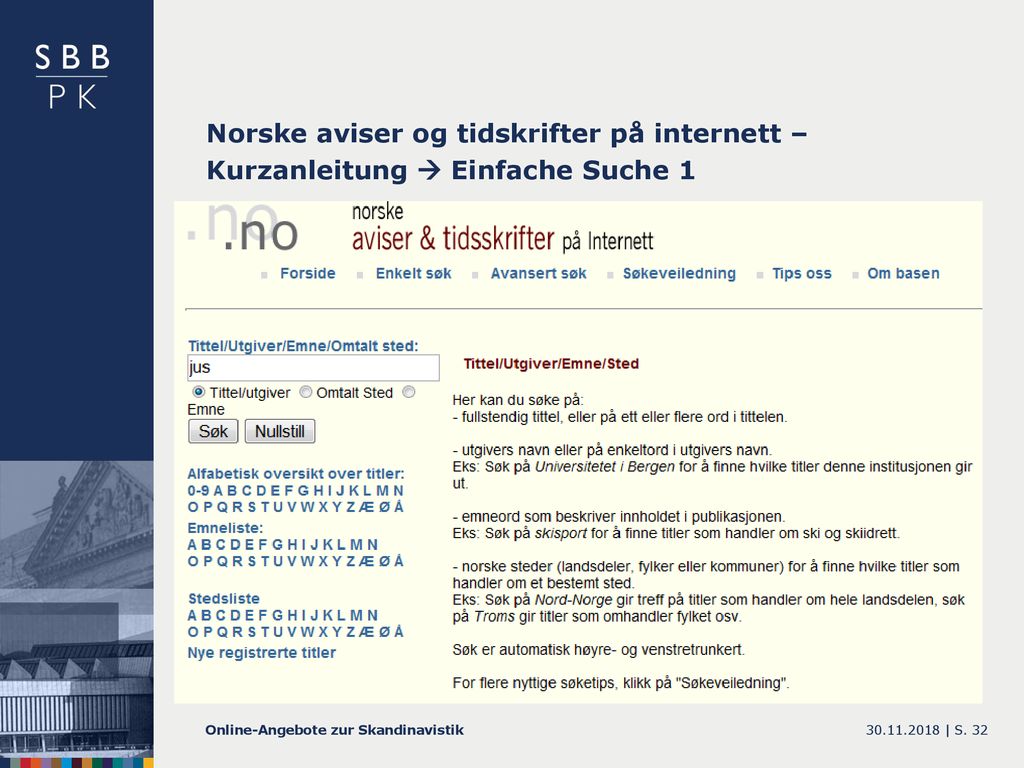 Norske aviser og tidskrifter på internett – Kurzanleitung  Einfache Suche 1
