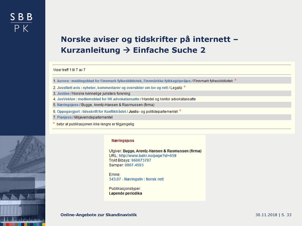 Norske aviser og tidskrifter på internett – Kurzanleitung  Einfache Suche 2