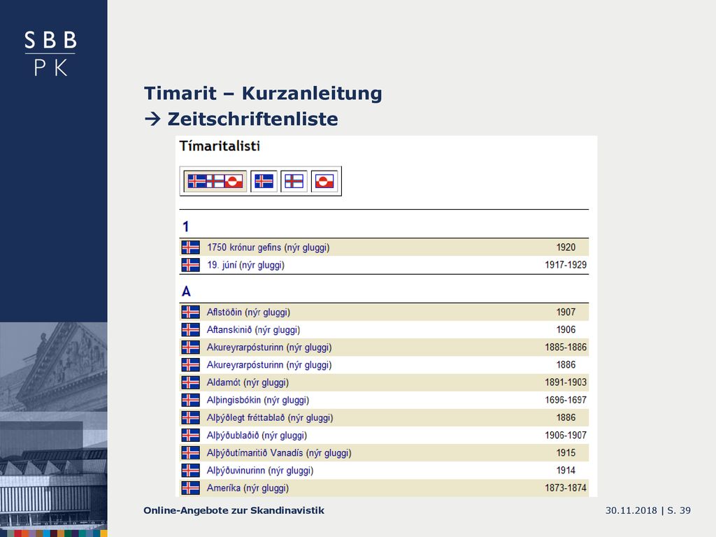 Timarit – Kurzanleitung  Zeitschriftenliste
