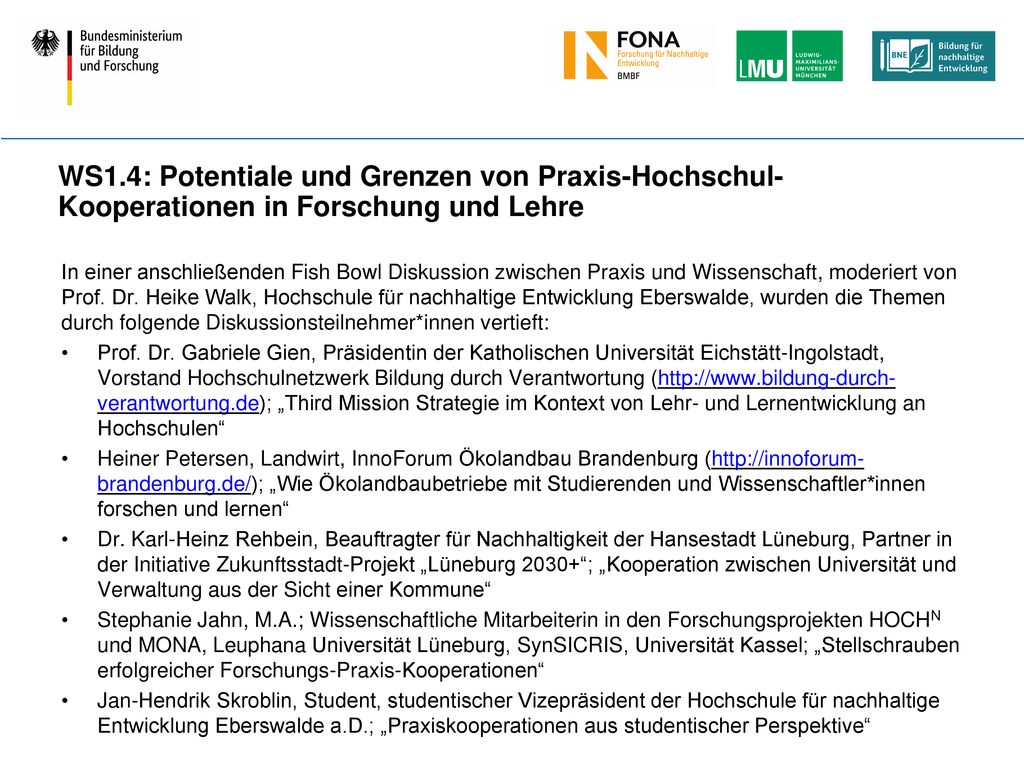 WS1.4: Potentiale und Grenzen von Praxis-Hochschul- Kooperationen in Forschung und Lehre