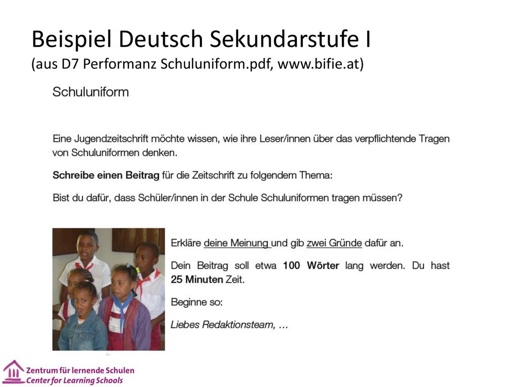 Beispiel Deutsch Sekundarstufe I (aus D7 Performanz Schuluniform
