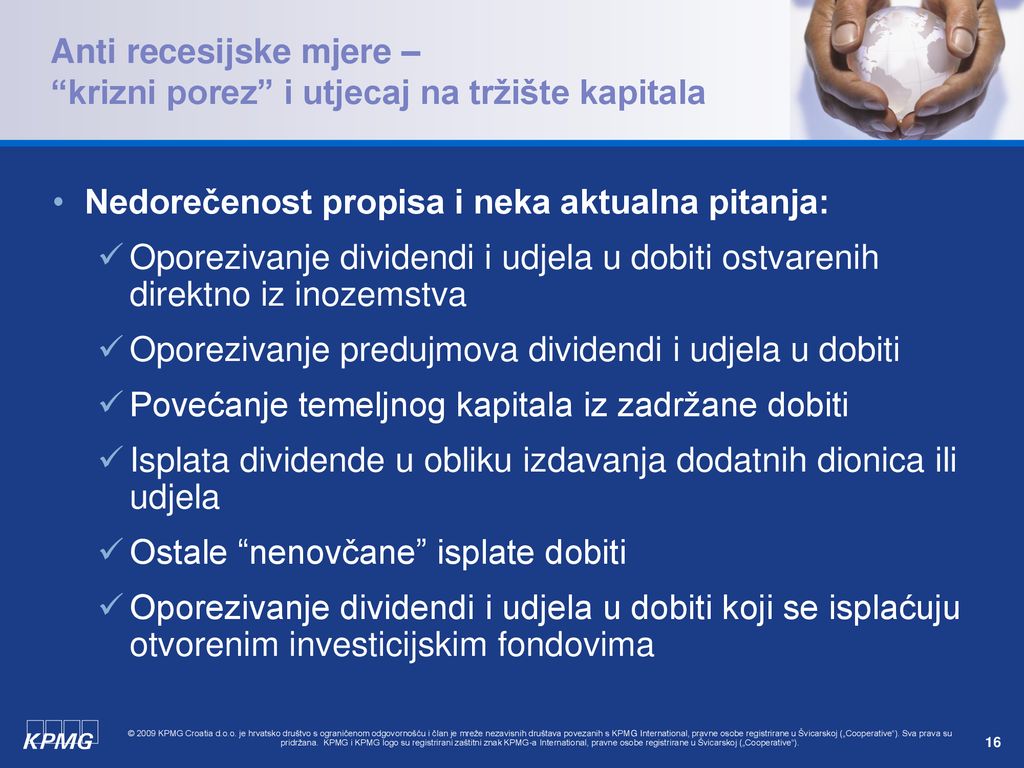 Anti recesijske mjere – krizni porez i utjecaj na tržište kapitala