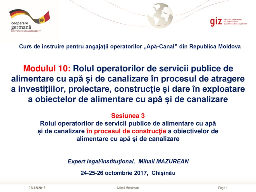 Curs de instruire pentru angajaţii operatorilor „Apă-Canal din Republica Moldova
