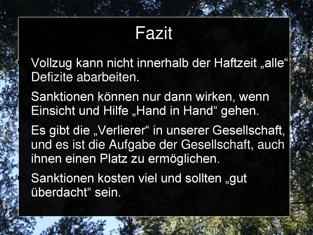 Fazit Vollzug kann nicht innerhalb der Haftzeit „alle Defizite abarbeiten.