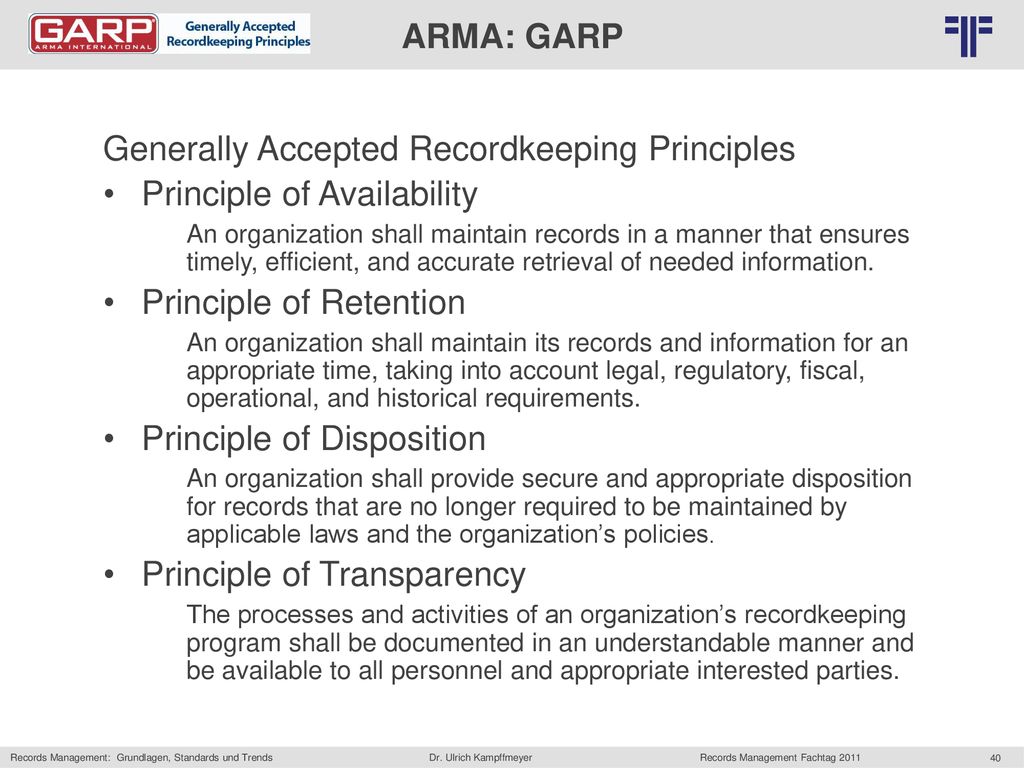 Generally Accepted Recordkeeping Principles Principle of Availability