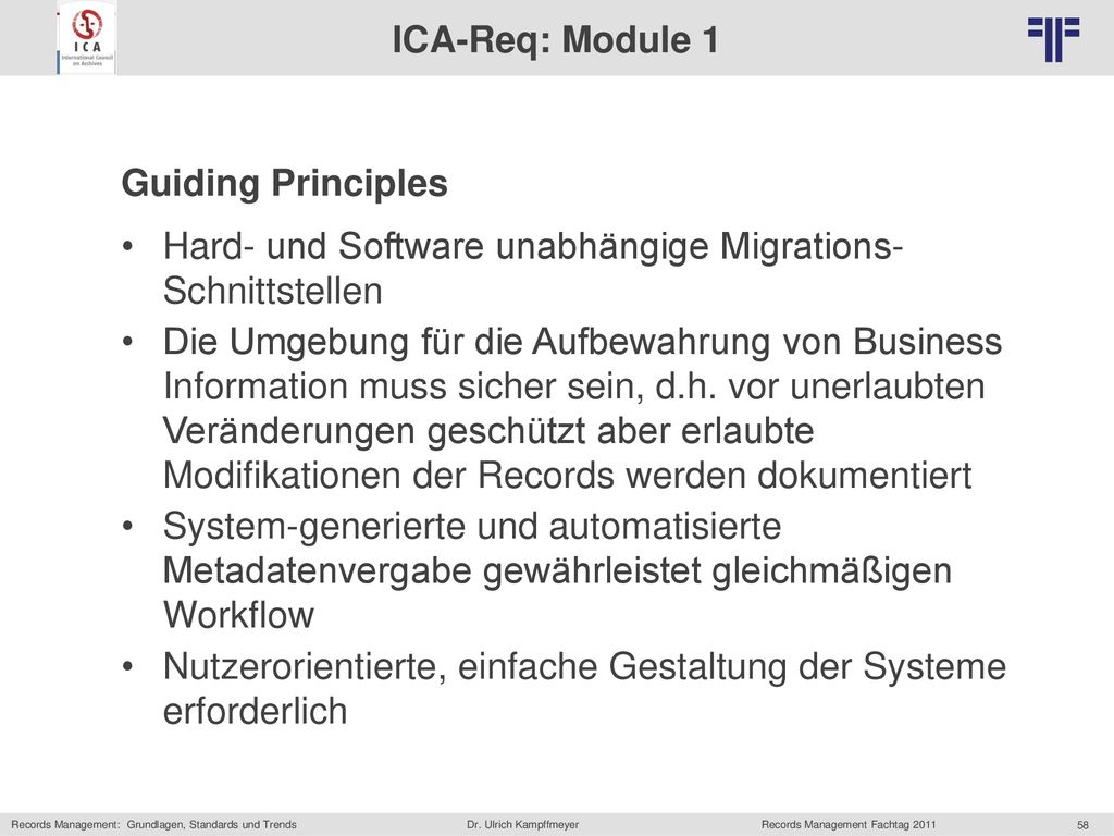 ICA-Req: Module 1 Guiding Principles. Hard- und Software unabhängige Migrations- Schnittstellen.